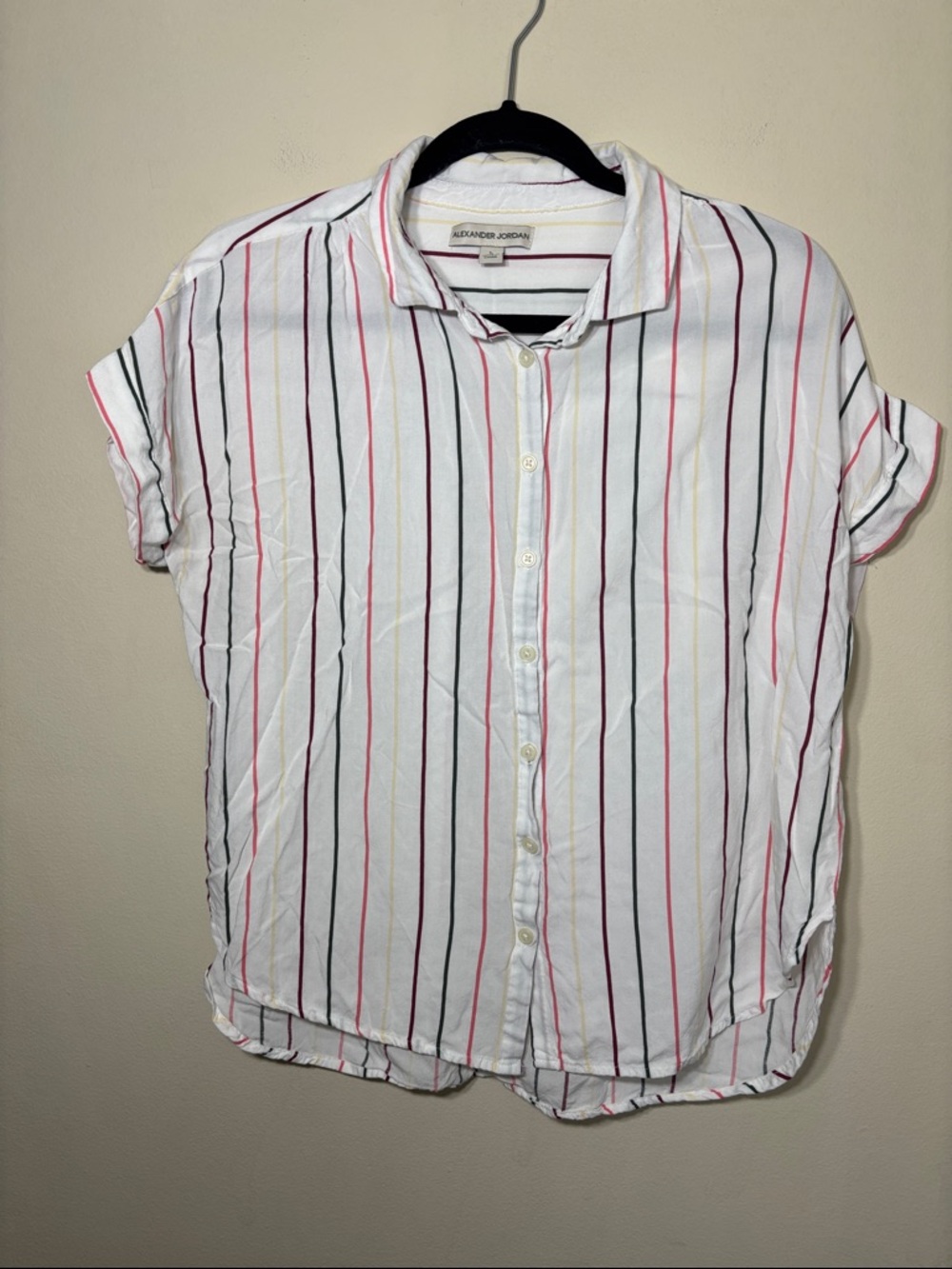 Alexander Jordan White Short-Sleeve Striped Button-Down Shirt